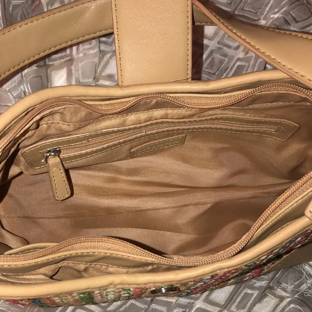 Croft & Barrow Tan Multicolored Faux Leather Straw Hobo Bag